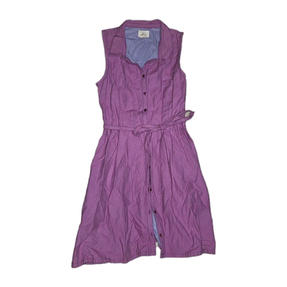 Levi's Denim Dress M Purple Collared Sleeveless Midi Waist Tie Boho Retro Hippie